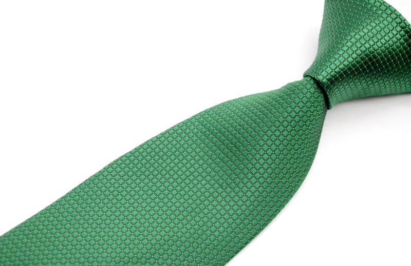 Geotae Zerun New Classic Solid Checks Paisley JACQUARD WOVEN Silk Men's Tie Necktie (Check Green) - Image 2